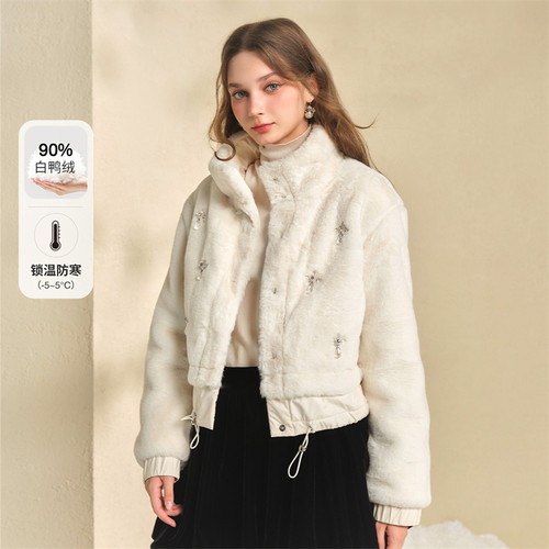 保暖环保獭兔皮草羽绒内胆短外套