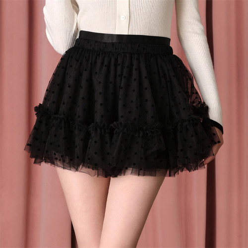 糖力黑天鹅蓬蓬裙短裙波点网纱裙