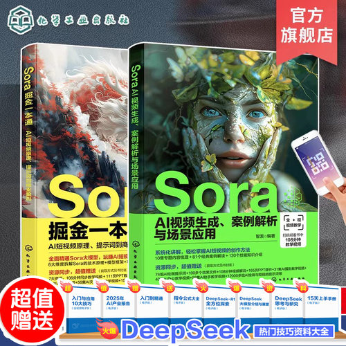 Sora掘金一本通 AI短视频原理提示词到商业盈利 Sora AI视频生成案例解析与场景应用 2册  Sora文生视频 AI短视频生成技术指南