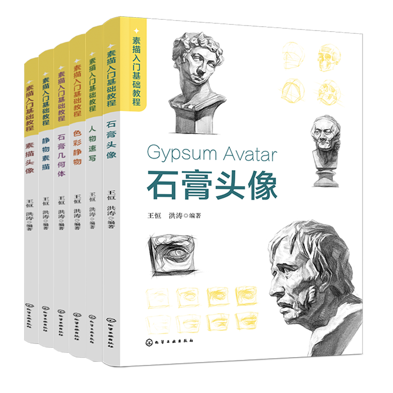 6册 素描入门基础教程 素描头像 静物素描 石膏几何体 色彩静物 人物速写 石膏头像 零基础素描基础入门技法 绘画技法案例步骤详解