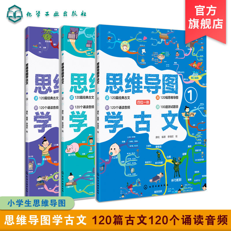 全3册 思维导图学古文 6-12岁小学生二三四五六年级3-6岁课外阅读文言文训练思维逻辑书 小学生快速记忆120篇经典古文思维导图诵读