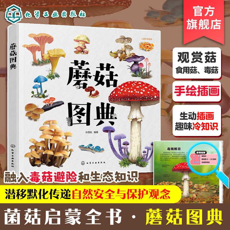 官方正版 蘑菇图典 孙雪松 3-8岁儿童孩子幼儿园低年级一二三年级宝典科普读物图书籍 真实手绘图片 形态各异的蘑菇