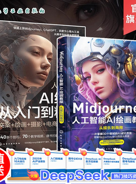 全2册 人工智能AI绘画从入门到精通+ Midjourney人工智能AI绘画教程 prompt描述语技巧 AI绘画软件AIGC绘图插画设计视频制作书籍