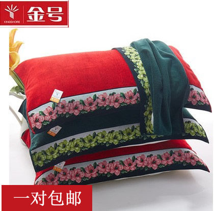 金号枕巾 专柜正品纯棉加厚富贵牡丹喜庆婚庆结婚大红枕巾 包邮