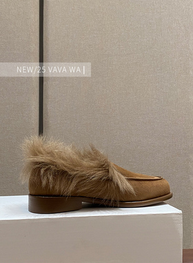 【VAVA WA】渠道顶板！乐福鞋女秋冬加绒毛毛麂皮单鞋一脚蹬