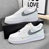 莆田aj男鞋 户外运动休闲鞋 情侣款 AF1空军一号白灰金低帮板鞋 女鞋