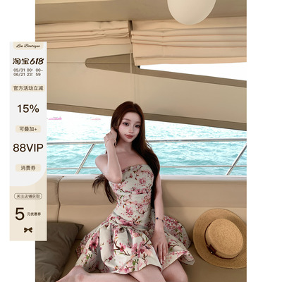 LINBOUTIQUE抹胸印花A字连衣裙