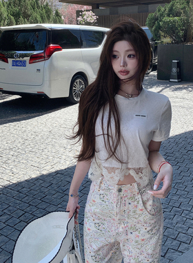 张林超LIN BOUTIQUE 白色初恋  m*u系定制浮雕花卉蕾丝t恤女上衣