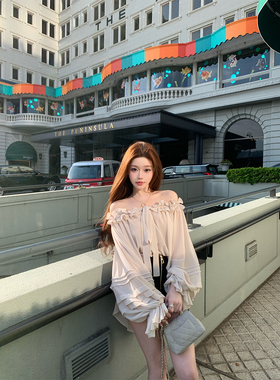 LIN BOUTIQUE zi*m*r印花荷叶边上衣衬衫短裤套装两件套春新款