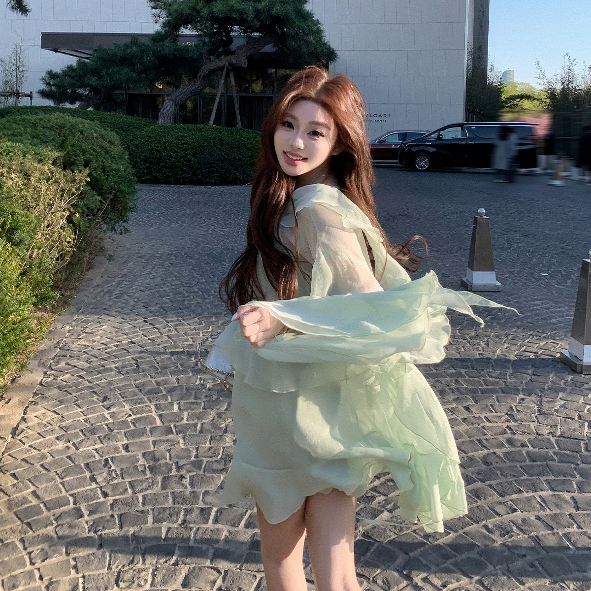 张林超LIN BOUTIQUE Chl*e薄雾诗行薄荷曼波仙女裙轻柔连衣裙女