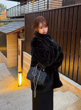 LIN BOUTIQUE  保暖蓬松宽松藏肉15%绵羊毛剪毛大衣女中长款外套