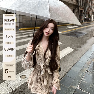 张林超LIN BOUTIQUE 显瘦垂顺蕾丝花边拼接荷叶边S版型连衣裙女