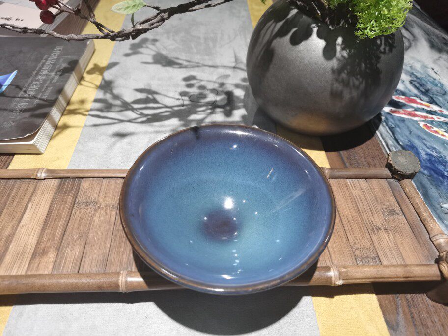 淄博陶瓷，历史文化名釉：蓝釉斗笠碗 斗笠盏 全手工制作，蓝均釉
