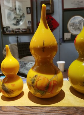 博山鸡油黄  【 事事如意·如意葫芦 】  山东手造鸡油黄刻瓷