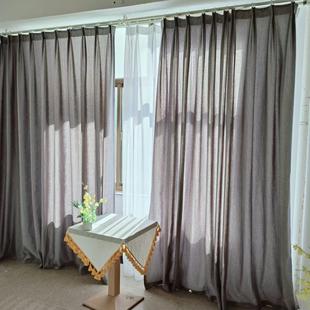 外贸清仓灰色仿亚麻银丝半遮光窗帘布透光不透人客厅书房宿舍民宿