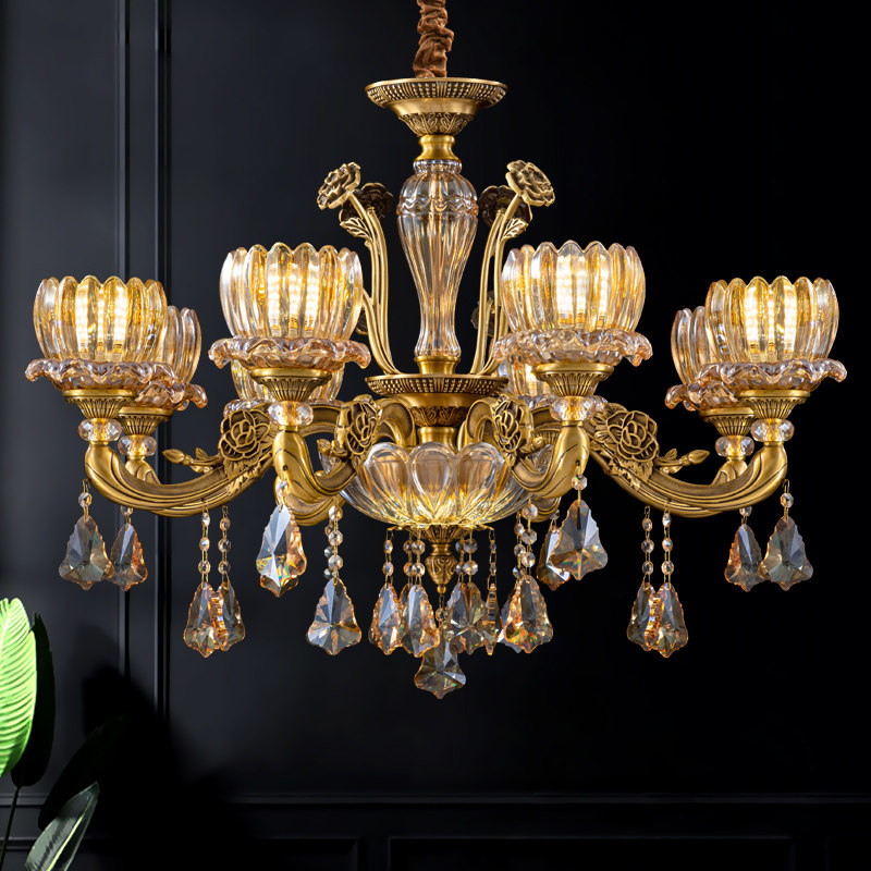 澳米新品欧式客厅吊灯全铜水晶餐厅卧室书房美式灯具,家装灯饰光源,客厅吊灯,淘宝优惠券,粉丝福利购,淘宝优惠卷