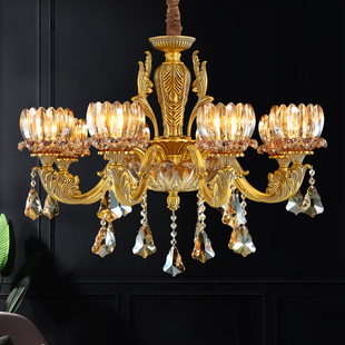 澳米铜灯全铜吊灯欧式 餐厅吊灯复古别墅客厅吊灯 水晶灯卧室灯美式