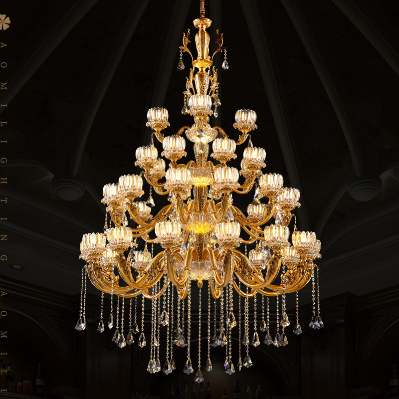 澳米别墅工程全铜四层大吊灯欧式客厅挑空酒店大堂美式水晶灯具