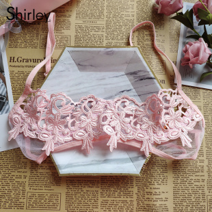 小胸显大聚拢文胸女薄款 钢圈上托性感内衣镂空透明花瓣胸托超薄杯