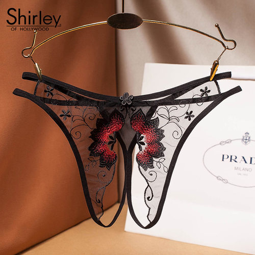 shirley火焰花刺绣性感开裆内裤