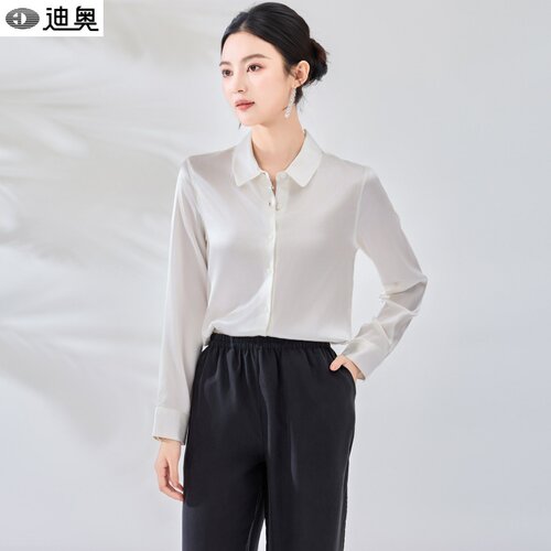迪奥纯色长袖衬衫女真丝缎面衬衣