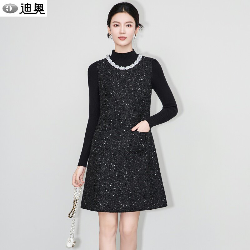 迪奥25新款法式小香亮片粗花呢无袖连衣裙+针织打底衫两件套装女,女装/女士精品,时尚套装,淘宝优惠券,粉丝福利购,淘宝优惠卷