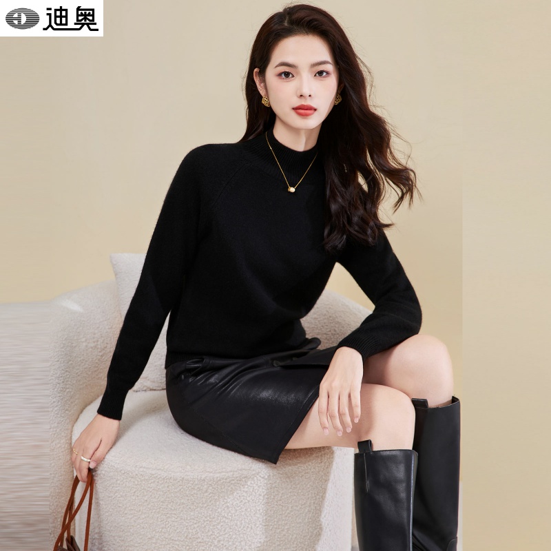 迪奥慵懒风半高领套头百搭羊毛衫