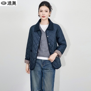 迪奥高品质加厚保暖棉服女2025秋冬新款菱形格绗缝夹棉夹克外套女