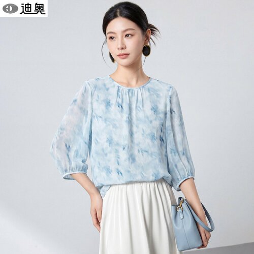 迪奥温柔风氛围感桑蚕丝印花衬衫