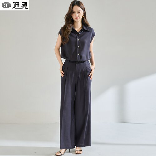 迪奥时尚简约天丝亚麻两件套装女
