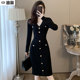 迪奥女装 秋冬新款 针织连衣裙高级感气质名媛显瘦V领A字包臀小黑裙