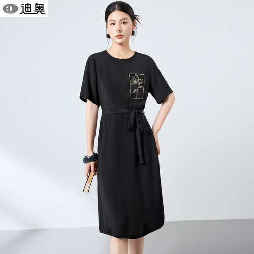 迪奥真丝短袖连衣裙桑蚕丝中长裙