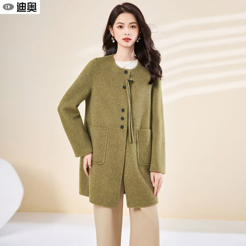 迪奥高级纯色简约双面呢羊毛大衣