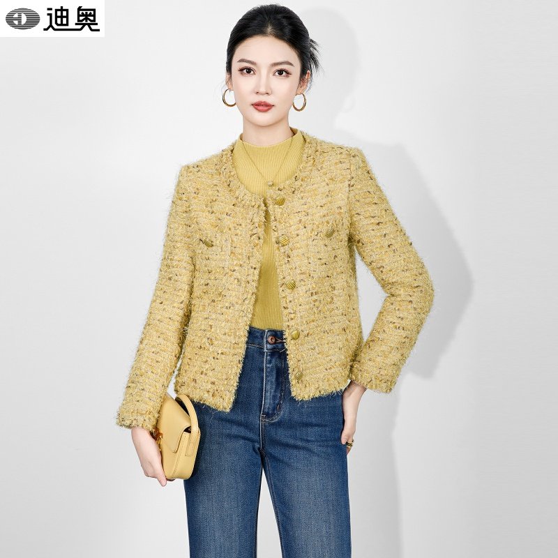 迪奥25秋冬氛围感小香风短外套女法式复古加厚超软羊毛粗花呢外套,女装/女士精品,短外套,淘宝优惠券,粉丝福利购,淘宝优惠卷