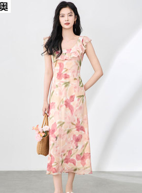 迪奥法式度假风连衣裙女夏气质优雅唯美氛围感印花长裙26新款裙子