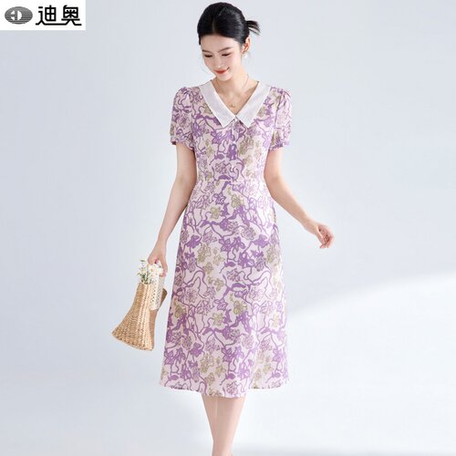 迪奥浪漫优雅印花连衣裙夏天裙子