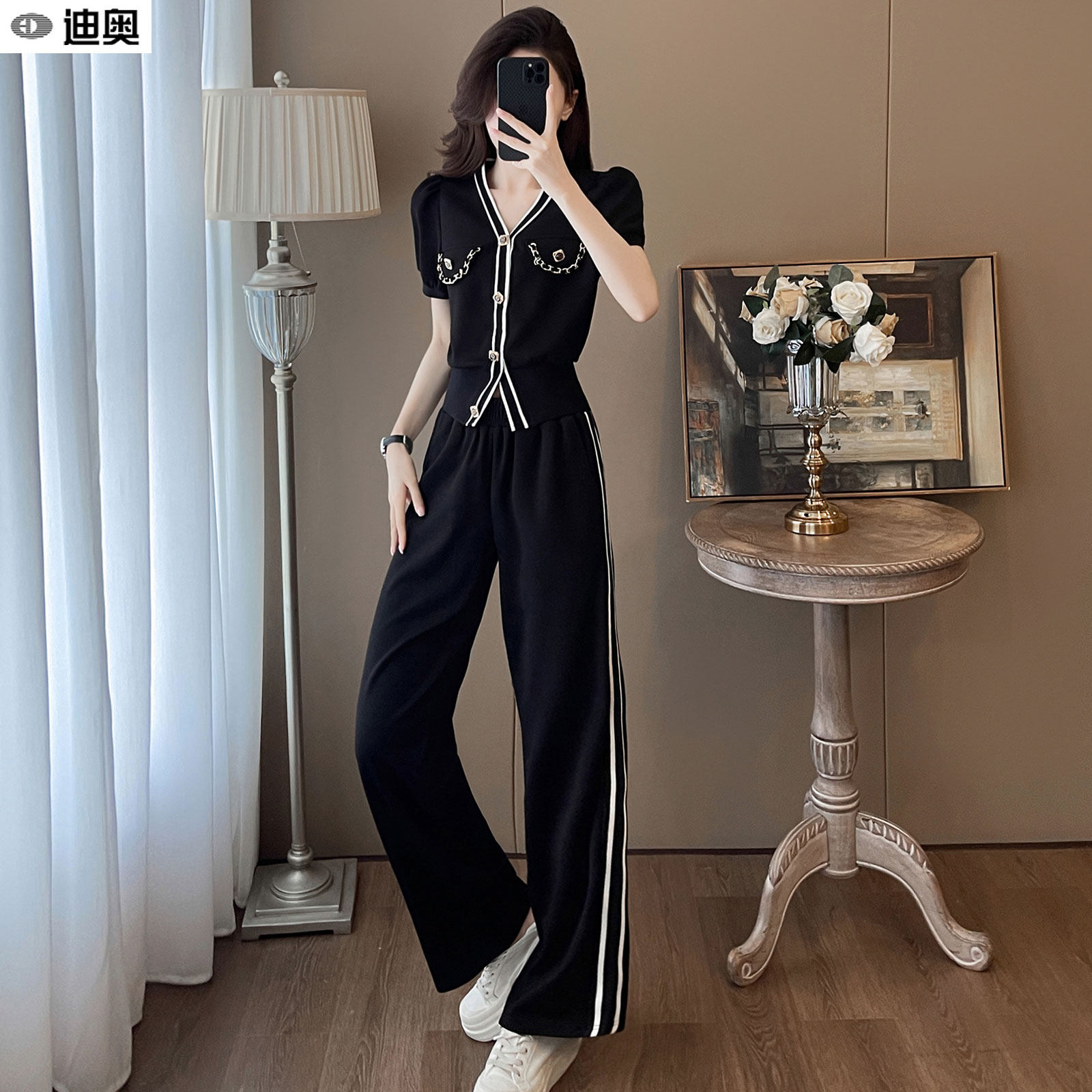 迪奥名媛小香风两件套装女夏25新款高级感气质短袖+显瘦休闲长裤,女装/女士精品,时尚套装,淘宝优惠券,粉丝福利购,淘宝优惠卷