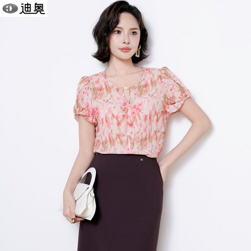 迪奥小众优雅夏季印花衬衫女衬衣