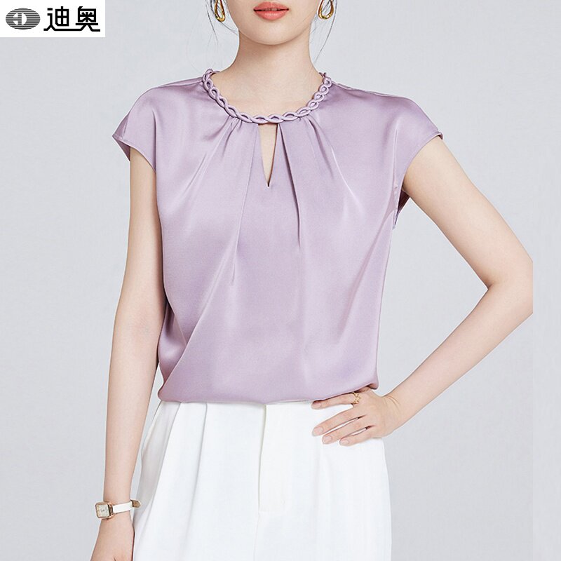 迪奥真丝短袖衬衫女夏2026新款气质减龄高级感百搭桑蚕丝T恤衬衣