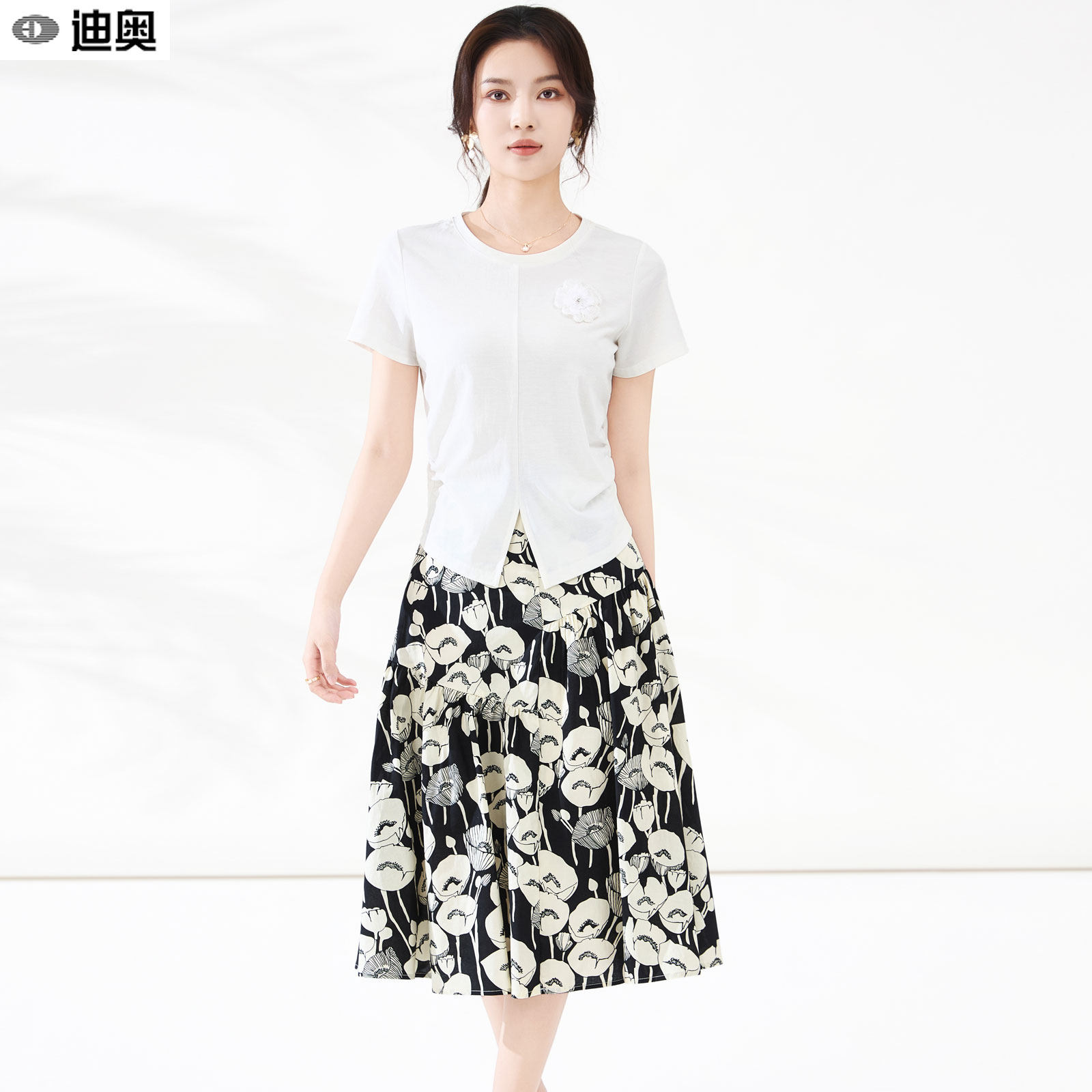 迪奥25新款夏季套装裙女气质短袖T恤+法式浪漫印花半身裙两件套女,女装/女士精品,时尚套装,淘宝优惠券,粉丝福利购,淘宝优惠卷