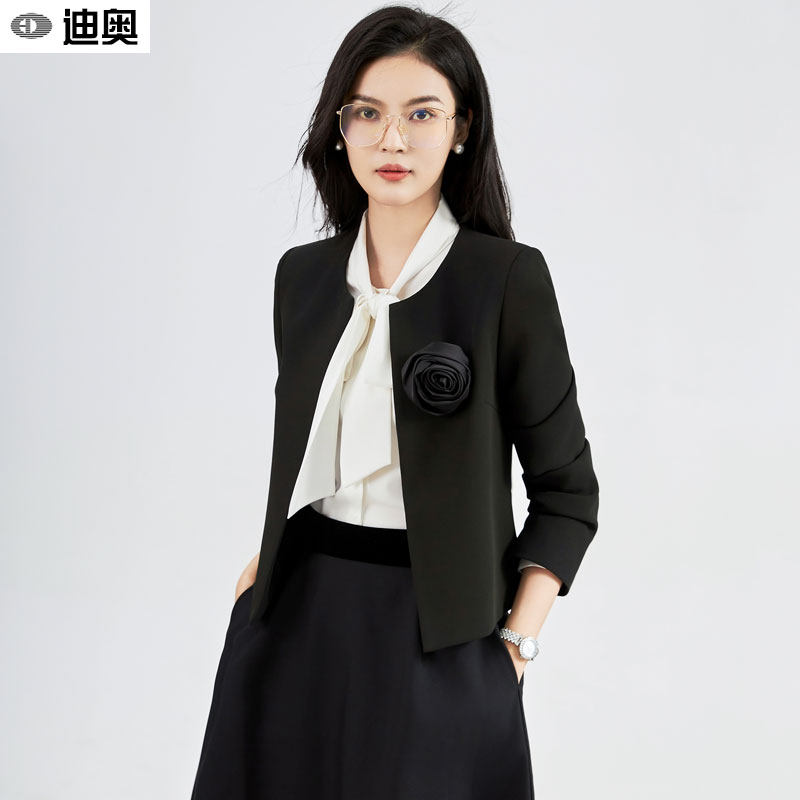 迪奥早秋新款女装气质小西装轻奢高级设计感气质玫瑰无扣短款外套