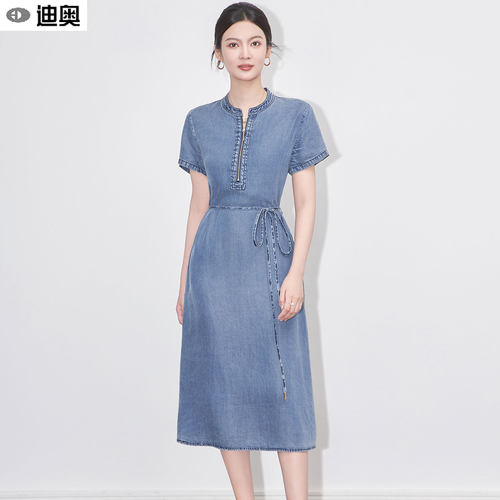 迪奥气质连衣裙女夏26新款高级感复古通勤牛仔裙时尚气质收腰裙子