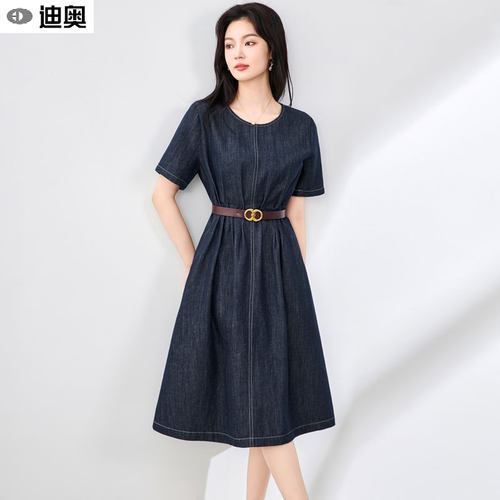 迪奥法式复古优雅收腰牛仔连衣裙