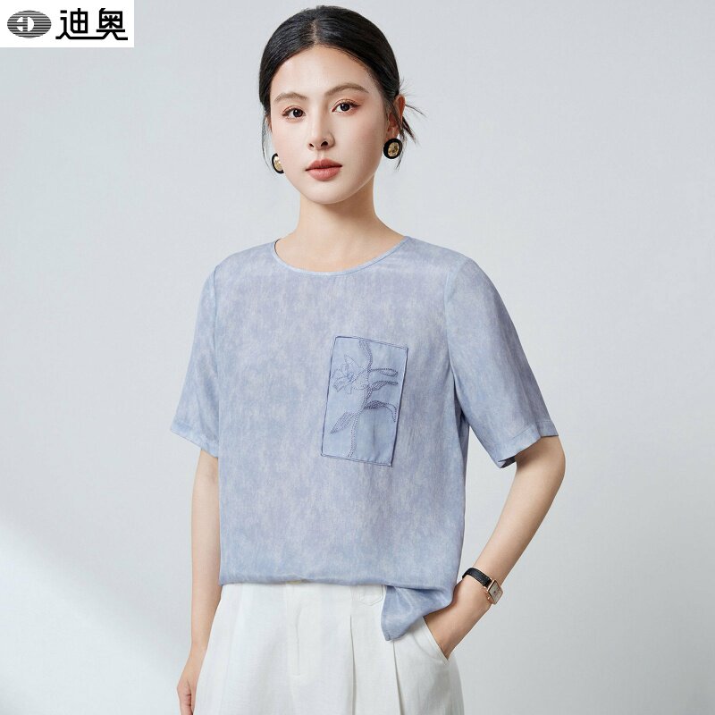 迪奥高端真丝短袖女夏2026新款中式国风绣花桑蚕丝T恤高级感小衫