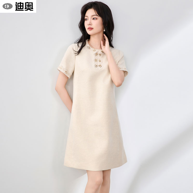 迪奥气质名媛风金丝麻高端连衣裙