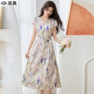 迪奥法式 氛围感真丝碎花茶歇裙 浪漫桑蚕丝印花连衣裙女夏2026新款