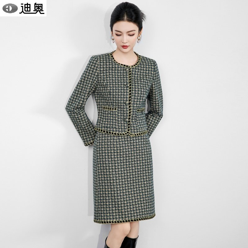 迪奥高级感洋气套装裙女25秋冬新款羊毛千鸟格小香风外套+半身裙,女装/女士精品,时尚套装,淘宝优惠券,粉丝福利购,淘宝优惠卷