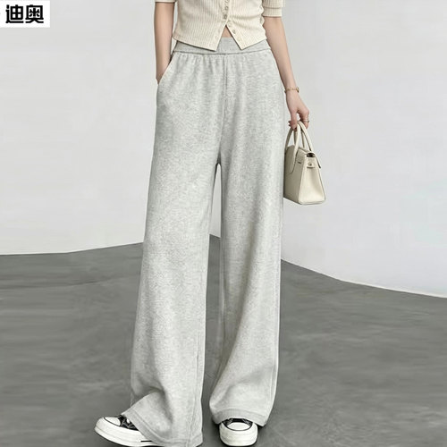 休闲阔腿裤运动裤松紧直筒长裤子