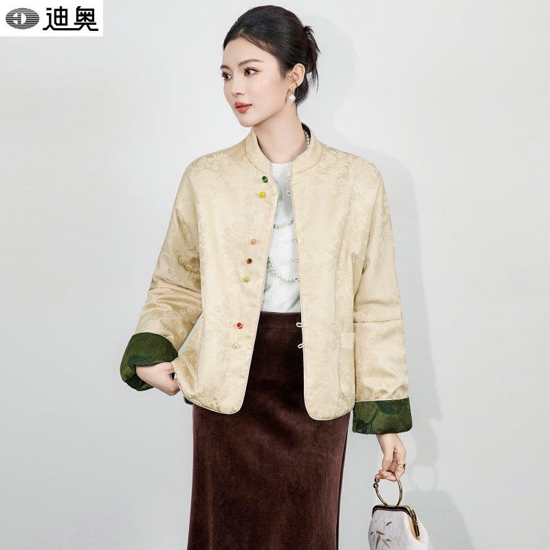 迪奥两面穿外套女2025秋冬新款新中式天丝提花缎棉衣立领盘扣棉服,女装/女士精品,短外套,淘宝优惠券,粉丝福利购,淘宝优惠卷