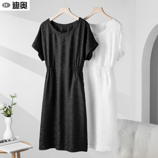 中长裙桑蚕丝气质显瘦裙子 提花短袖 迪奥真丝连衣裙女夏26新款 法式